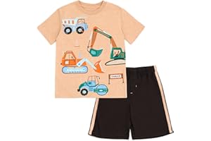 Funstuff Graphic Construction Dinosaur Video Game Astronaut Monster Truck T-Shirt & Mesh Shorts Outfit Toddler to Little Kid