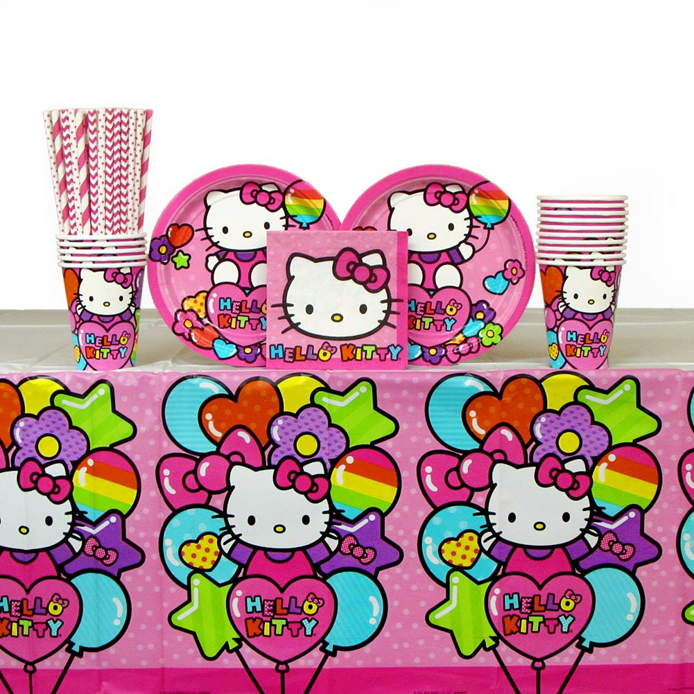 Hello Kitty Party Supplies Pack for 16 Guests Includes Straws, Dessert