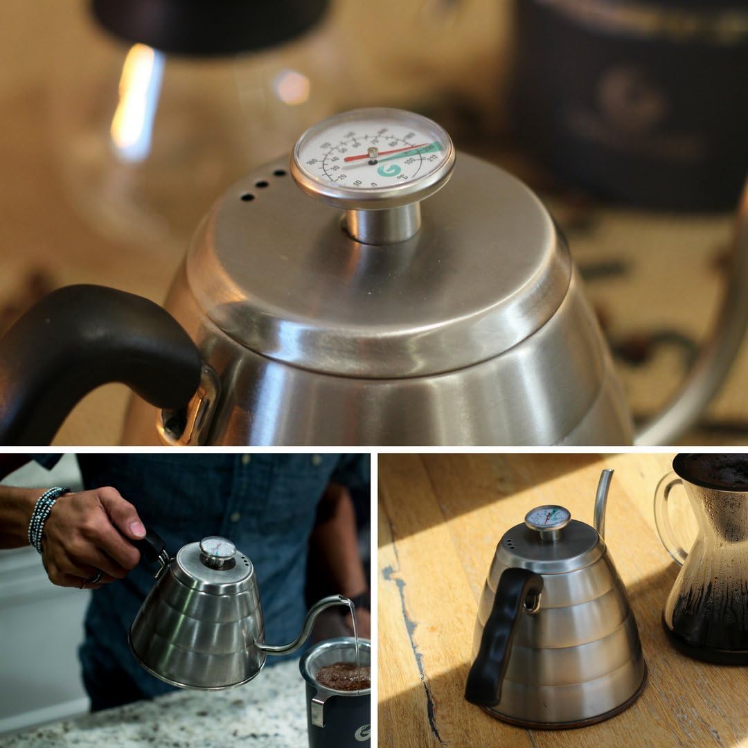 Coffee Gator Gooseneck Kettle - 1.2 Litre, Stainless-Steel Stovetop Kettles w/Precision Drip Spout & Built-in Thermometer - Image 4