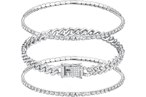 Sureio 3 Pcs Anklets Bracelet for Women Adjustable Diamond Tennis Cuban Style Link Anklets for Women Wedding Fashion Gifts