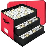 DIMESHY Large Christmas Ornament Storage Box With Adjustable Dividers,Ornament Storage Container with 3 Removable Trays for 72 Holiday Decorations,Red