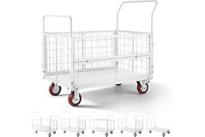 VEVOR Platform Truck Cart with Cage, 2000 lbs Capacity, 6-in-1 Foldable Flatbed Cart with Swivel Wheels, Heavy Duty Hand Truc