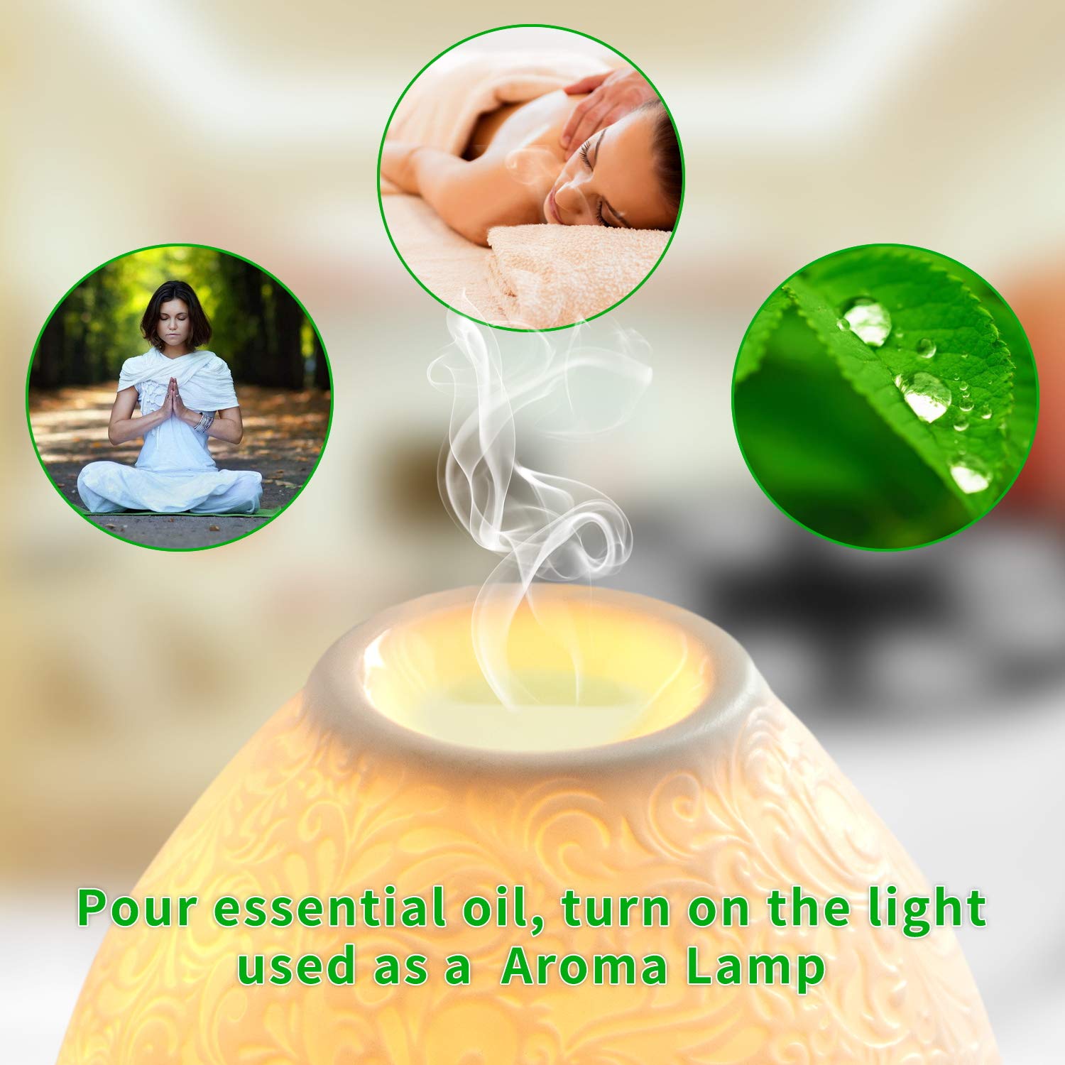 Nachtlicht Steckdose, Kimfly Keramik Kunst Nachtlicht Kind mit ätherischem Öl Aromatherapie Ofen und Glühbirne für Kinderzimmer, Schlafzimmer, Badezimmer, Gang usw. (Warmweiß) [Energieklasse A+]