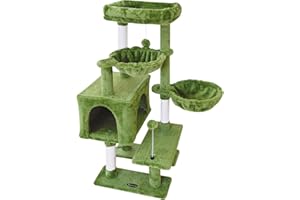 KIYUMI Cat Tree Cat Tower Condo with Sisal Scratching Post for Indoor Cats Cat Tree Cat Furniture with Hammock Perch and Kitten ball Toys, Multi-Level Pet Activity Center Green