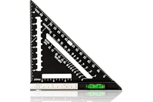 Beslands 7 inch Rafter Square with Level, Aluminum Metal Triangle Ruler Carpenter Square Woodworking Layout Tool Aluminum Triangle Tool Stainless Steel Ruler (Black)