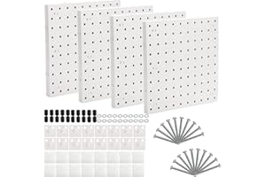 Foraineam 4-Piece Pegboard Wall Organizer Panels, ABS Plastic, Wall Mount, Modern Style, White, 10x10 Inch Panels, 1/4 Inch H