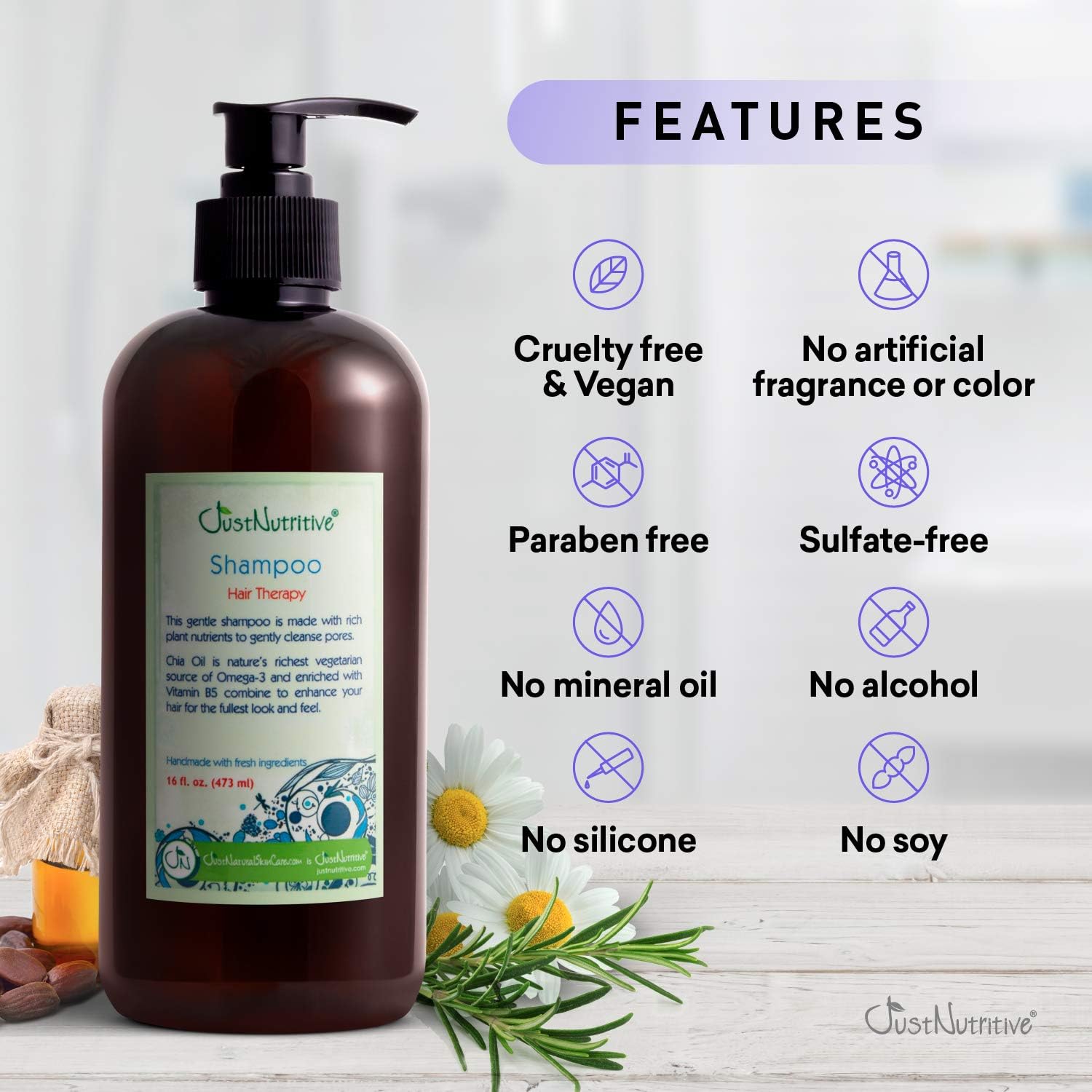 Hair Loss Therapy Shampoo for Thinning Hair and Hair Loss Improves Hair Regrowth, for Men and Women Natural & Nutritive Botanical Ingredients, Sulfate Free, All Hair Types, 16 Fl Oz Just Nutritive: Health & Personal Care