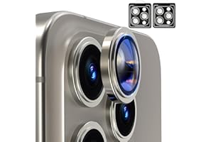 Matekxy 2 Pack Camera Lens Protector for iPhone 15 Pro Max/15 Pro/14 Pro Max/14 Pro, [Metal Individual Ring Cover] [9H Scratch-Resistant Tempered Glass with Aluminum Edging]-Natural Titanium
