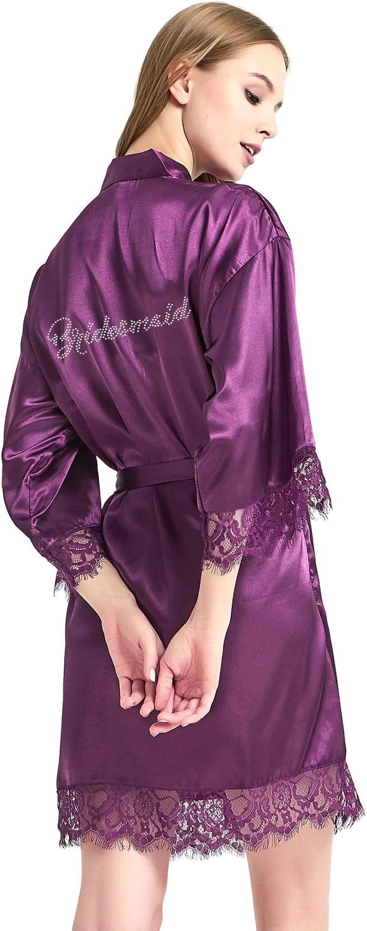 Bride Robes White Lace Bridal Party Robes Rhinestone Satin for Women