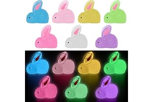 Tindobewan 50 PCS Tiny Glow in The Dark Mini Resin Bunny Miniature Plastics Easter Rabbit Figures for Craft, Garden Decor, Home Decorations (Luminous Bunny 7 Colors)