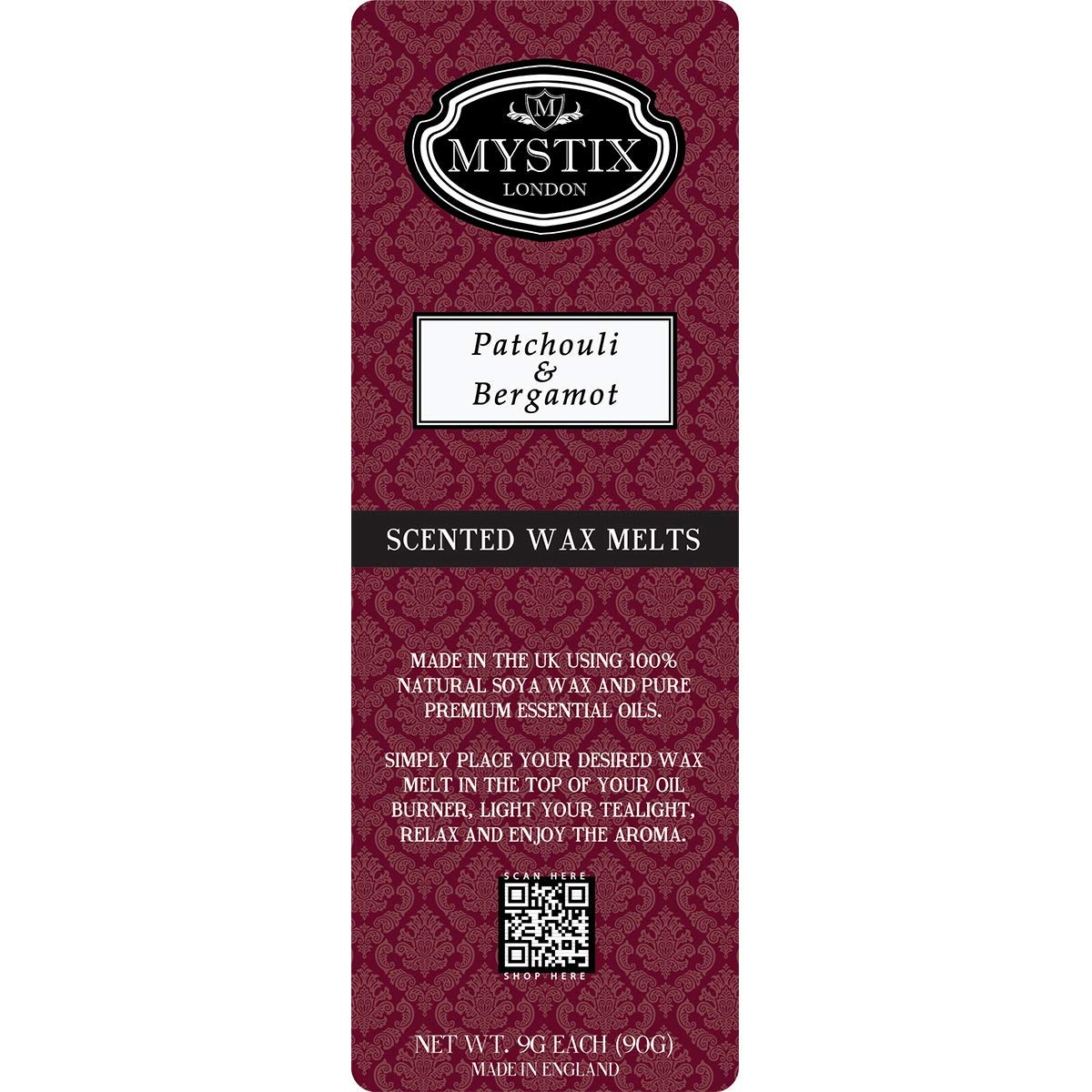 Mystix London | Patchouli & Bergamot - Wax Melts Clamshell 90g (10 Cubes) | 100% Natural SOYA Wax | Long-Lasting Fragrance for Aromatherapy & Soothing Atmosphere