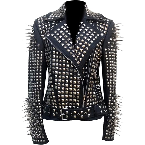 Women's Metal Spikes Brando Motorcycle Slim Fit Genuine Leather