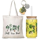 Nefelibata Plant Lover Gifts for Women, Plant Lady Tote Bag 16oz Just One More Iced Coffee Cup with Straw Lid Keychain Set , Christmas Birthday Gardening Gifts for Lady Mom
