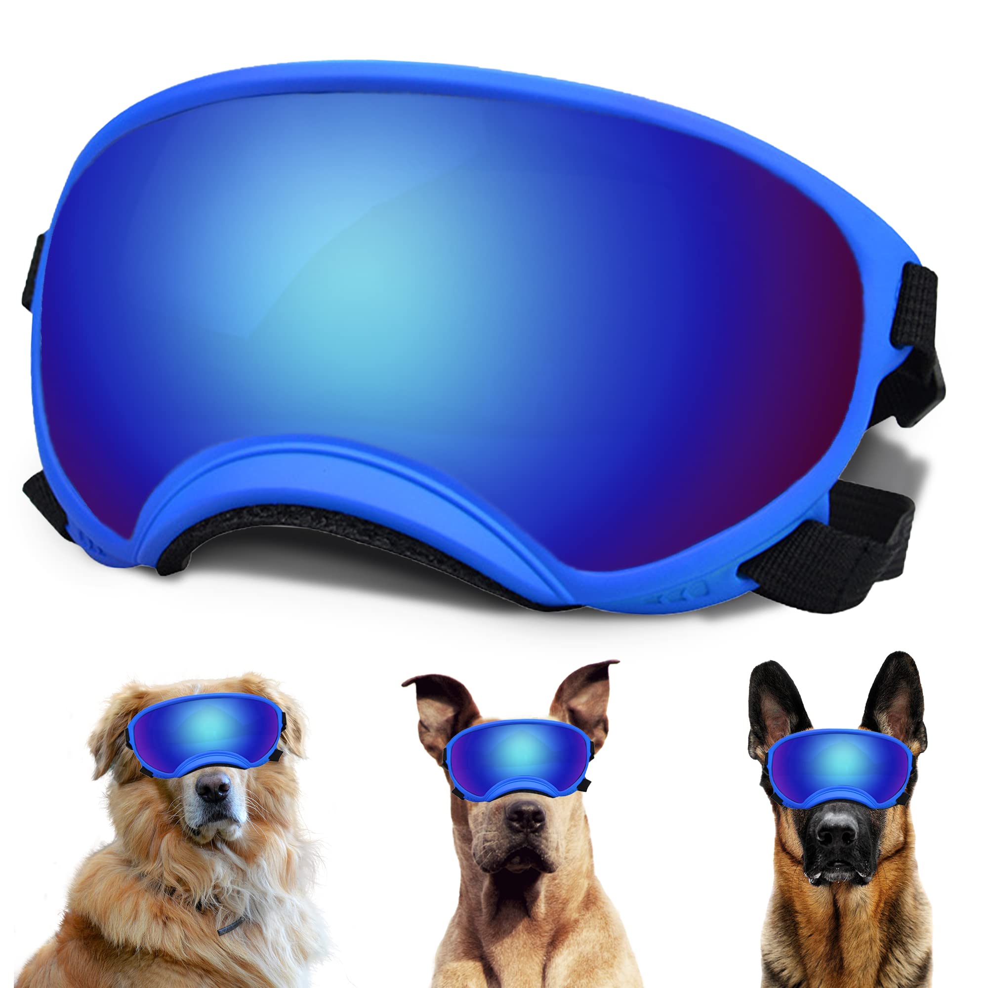 Dog Sunglasses, Dog Goggles with Adjustable Strap, UV Protection, Windproof, Suitable for Large Medium-Dogs, Dogs Eyes Protection