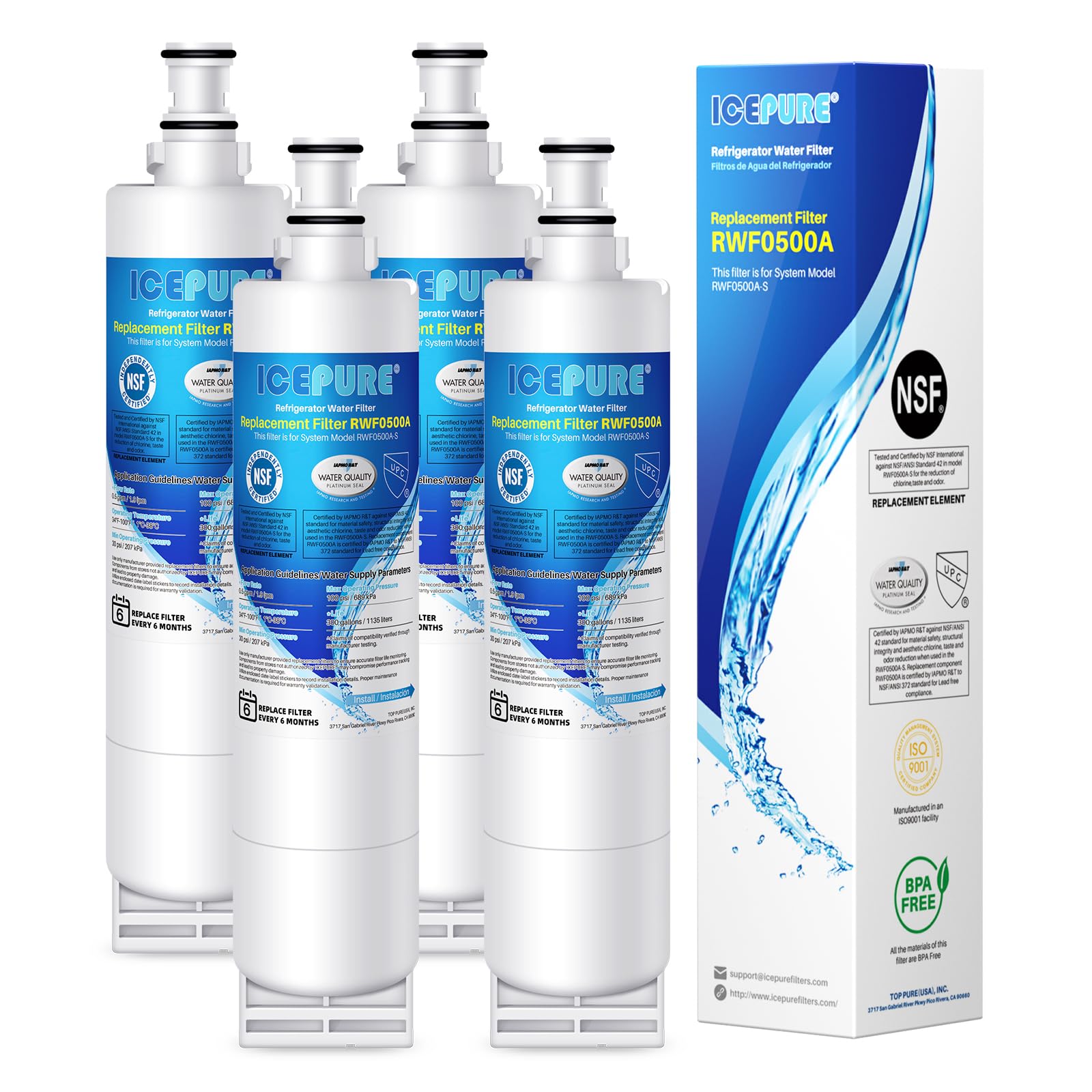 Photo 1 of ICEPURE 4396508 Refrigerator Water Filter Compatible with Whirlpool 4396508, 4396510, edr5rxd1, filter 5, 4392857, NL240V, WFL400, 9010 filter, wf285, 4396547, RWF0500A 4 PACK