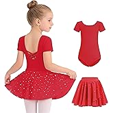 Mecceos Toddler Ballet Leotards Dance Skirt for Girls Double Cross Hollow Back Outfits Gymnastics Kids Dance Dresses