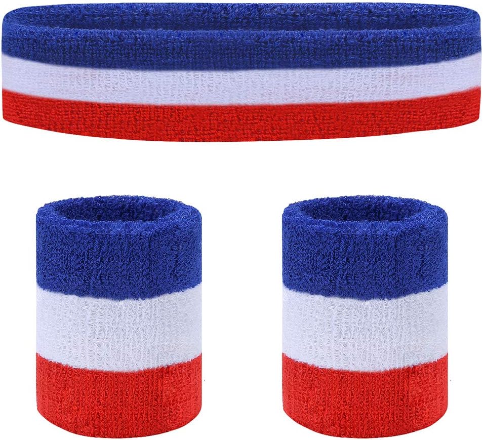 BEACE Sports Sweatband Set - (1 Headband and 2 Wristbands) or (2 Headband and 4 Wristbands) for Men Women Girls Boys - Athletic Cotton Terry Cloth Sweatband for Tennis, Basketball, Running, Gym
