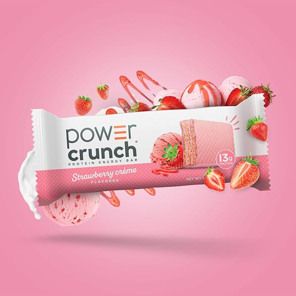 POWER CRUNCH PROTEIN ENERGY BARS, STRAWBERRY CREAM 1.4OZ, 12 COUNT CARTON
