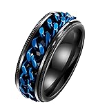 ALEXTINA Men's Stainless Steel 8MM Blue Chain Rings