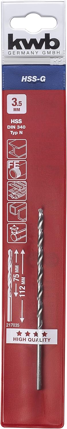 kwb 3.5mm Extra Long HSS Metal Drill Bit with 135° Point Angle and Precision Grinding, 3,5 mm - Image 4