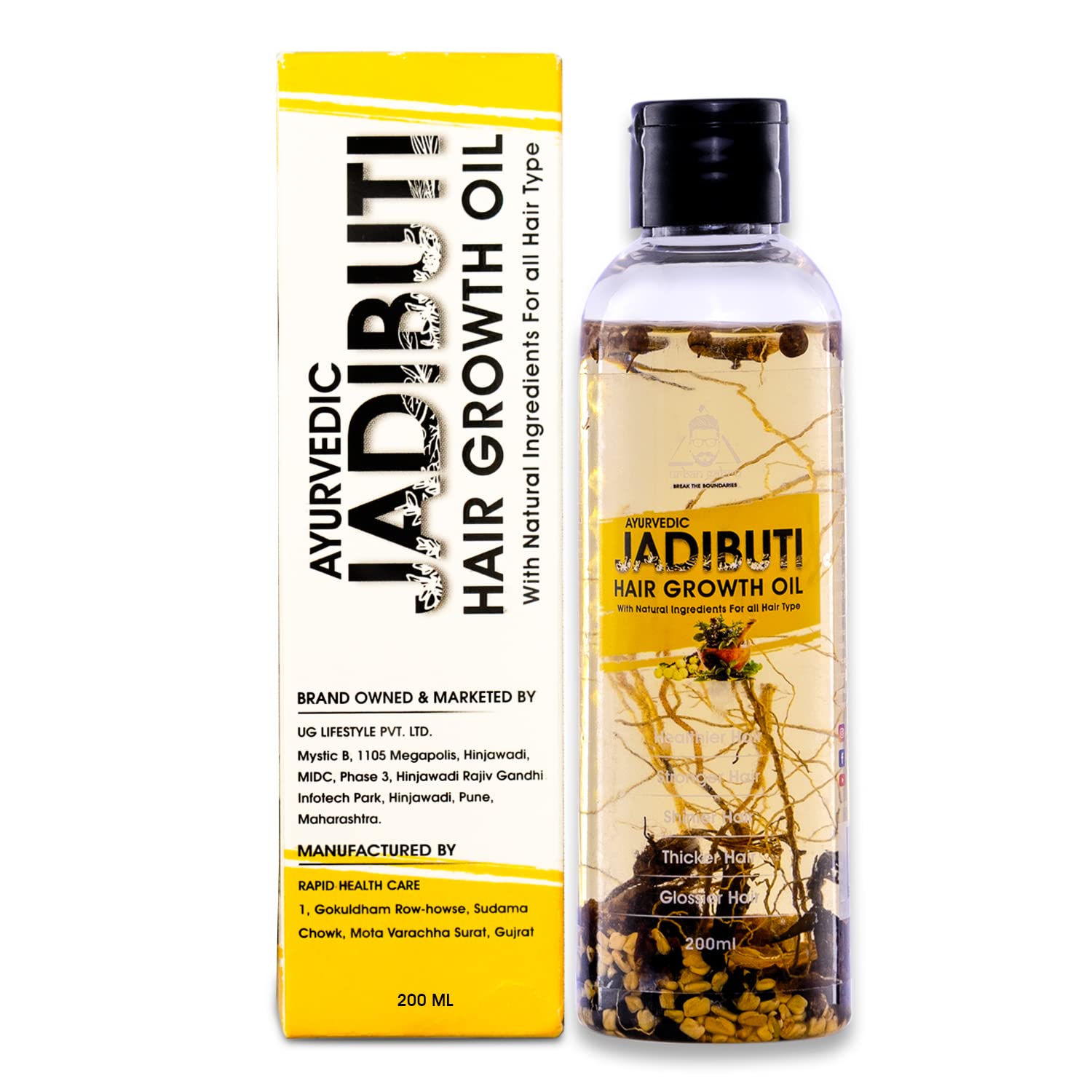 Urbangabru Ayurvedic Jadibuti Hair Growth Oil (7 Fl Oz) | Ayurvedic Herbal Hair Growth Oil and Conditioner for Hair Loss, Balding, Thinning, Scalp Treatment