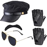 Beefunny Chauffeur Costume Limo Taxi Driver Hat Gloves Set