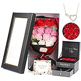 Rose Bouquet Rosas Eternas Preserved Rose Bouquet 18 Flower Bouquet with Beautiful Love Necklace, Unique Gift for Birthday, Valentine's Day, Mother's Day, Thanksgiving, Christmas, Anniversary