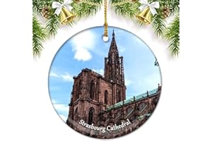 UMSUFA France Strasbourg Cathedral Christmas Ornaments for Tree Ceramic Pendant Double Sided Ornament Decor Xmas Gifts Porcelain Travel Souvenirs