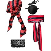 Halloween Pirate Costume Women Men 4 Pcs Pirate Head Scarf Bandana Belt Medieval Renaissance Viking Accessories
