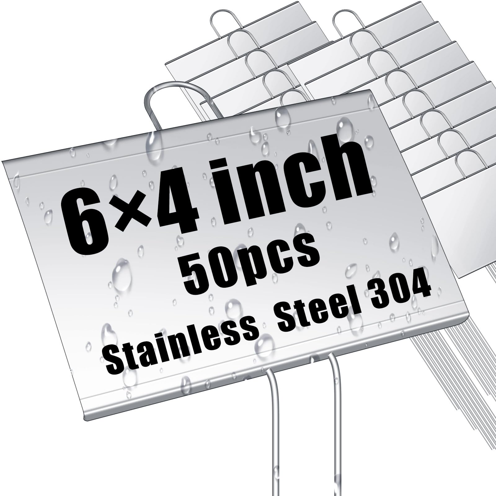 Photo 1 of Landhoow 50 Pcs Large Garden Plant Markers Metal Plant Labels Sign 4'' x 6'' with 11'' Stake Weatherproof Waterproof Garden Sign for Outdoor Seedlings Herbs Vegetable Greenhouse, Silver