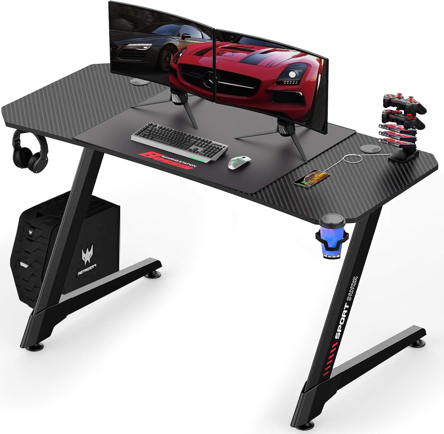 LEMBERI 55 inch Gaming Desk, ZShaped Computer Desk with