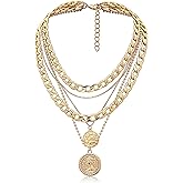 MJartoria Layered Necklaces for Women Trendy Retro Coin Pendant Necklace Dainty Chunky Chain Choker Necklaces for Jewelry Birthday Gifts