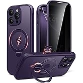 BERFY for iPhone 16 Pro Case, Compatible with MagSafe, Built in Privacy Screen Protector and 360 Spin Magnetic Stand, Anti-Spy Full Body Shockproof Matte Phone Case for 16 Pro 6.3", Purple