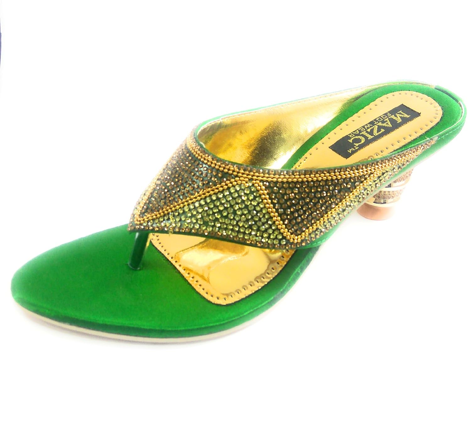 like india women's fancy green colour chappal