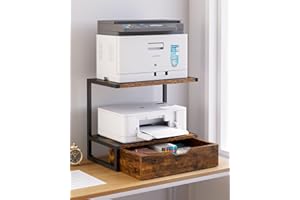 IBUYKE 2 Tier Desktop Printer Stand,Printer Table with Storage Shelf,Multi-Purpose Desk Organizer for Folders,Books,for Fax Machine, Scanner,Home Office,Brown TLJ015H