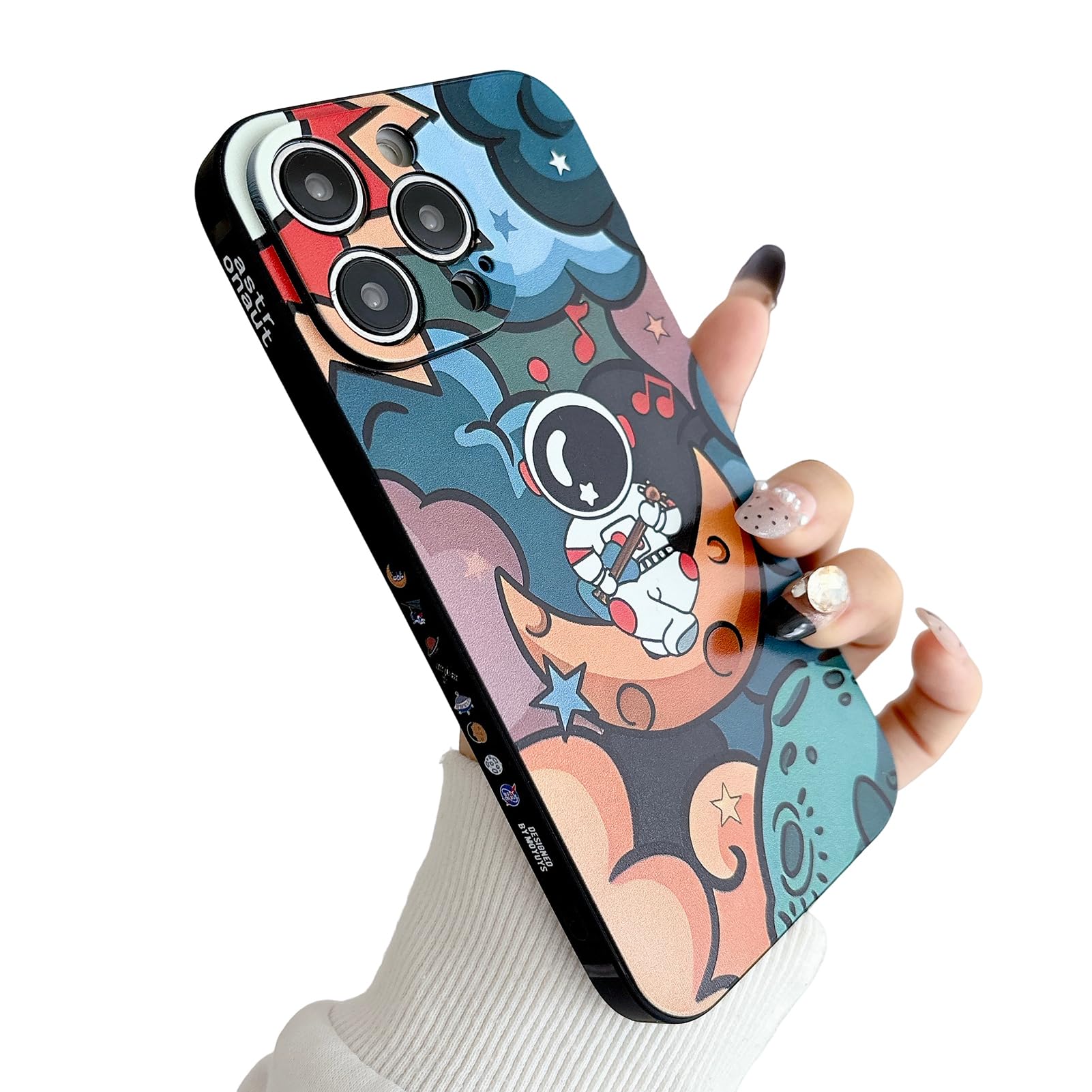 Yonds Queen Compatible with iPhone 13 Pro Cute Case, Cool Cartoon Astronaut Moon Space Painting Design Stylish Soft TPU Bumper Shockproof Anti-Slip Protector Case (iPhone 13 Pro, Moon) — image 1