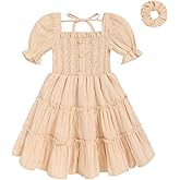 GRNSHTS Toddler Girl's Summer Sundress | Kids Short Sleeve Beach Dress with Matching Headband 2-6Y