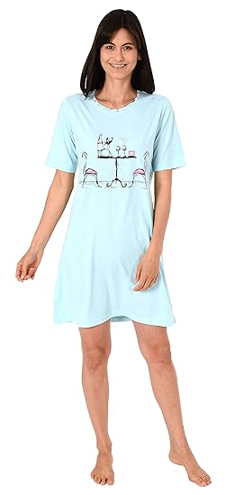 NORMANN WÄSCHEFABRIK Lässiges Damen Nachthemd Bigshirt Kurzarm mit verspielten Motiv -191 214 90 206