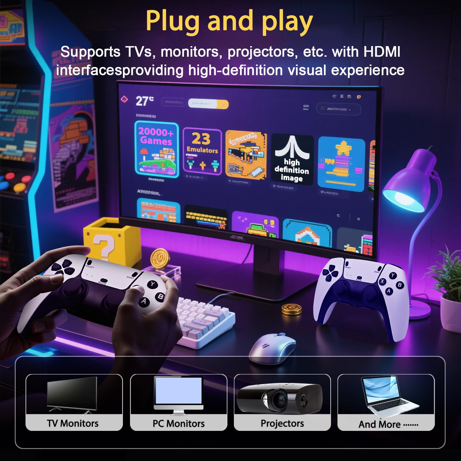 Wireless Retro Game Console Built-in 20000+ Games and 23 Emulators, 2026 New Plug & Play Retro Gaming Console with 4K Output & Dual 2.4G Controllers, Games Nostalgic Stick for Christmas Gift (64GB) Jun 20, 2025