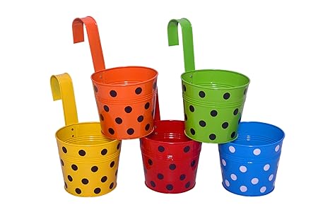 Iron Railing Planters with Bag, Red, Yellow, Green, Pink, Purple, Pack of 5