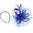 Fascinators Hats 20s 50s Pillbox Hat Cocktail Tea Party for Women (Blue, One Size)