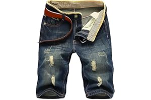QZH.DUAO Men's Ripped Denim Shorts & Jeans Summer Casual Classic Straight Distressed Ripped Short Jeans