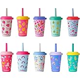 REDUCE GoGo's Kids Portable Tumbler Cups with Lids and Spill-Proof Straws - 10 Pack of Stackable 12 oz Tumblers with Twist-On Lids - Easy Storage, Dishwasher Safe - Play Date