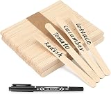 KINGLAKE 50Pcs Wooden Plant Labels with Marker Pen 11.4x1cm Birch Wood Tags view 1
