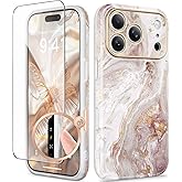 GVIEWIN for iPhone 17 Pro Case Compatible with MagSafe, with Screen Protector [Full Camera Protection] Military-Grade Shockproof Slim Magnetic Marble Phone Case for 17 Pro 6.3", A-Pearlescent/Gold