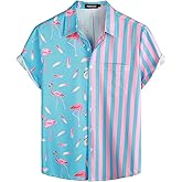 VATPAVE Mens Hawaiian Flamingo Shirts Casual Tropical Short Sleeve Button Down Shirt Summer Beach Shirts