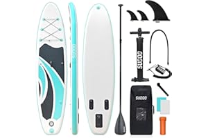 SUDOO Inflatable Stand Up Paddle Board 10‘x30‘‘- Ultra-Light SUP with Backpack, Pump, Paddle, Coil Leash, 3 Fins, Repair Kit, Stable Design, Non-Slip EVA Deck for Adults & Youth