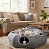 Odoland Cat Tunnel with Bed Linen Donut Foldable Large Pet Bed view 7
