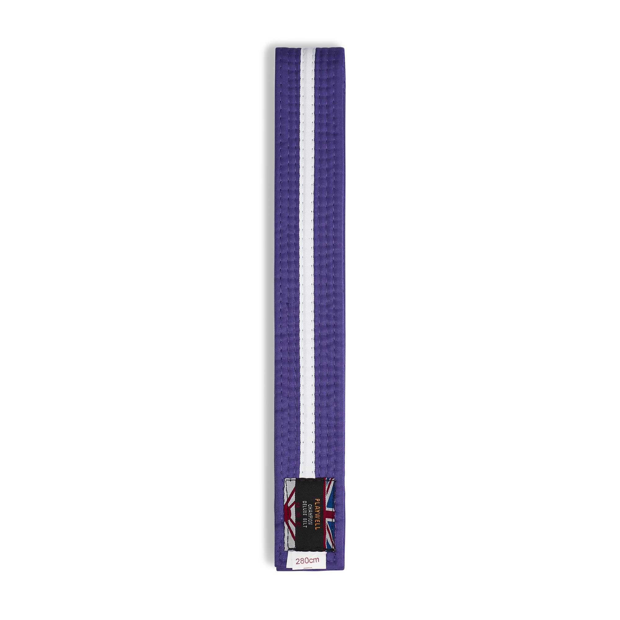 Playwell Martial Arts Cotton Coloured Belt With White Stripe Grading Belt - (Karate, Judo Taekwondo) (Purple Belt With White Stripe, 280cm)