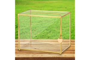 Hxezoc Gold Glass Wedding Card Box with Lock, Large Gift Card Money Box Holder for Wedding Reception, Anniversary, Birthday Party, Baby Shower, Graduation, Home Decorations